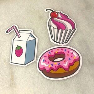 Stickers Foodies doughnut ice cupcake strawberry milk vinyl sticker New Set of 3
